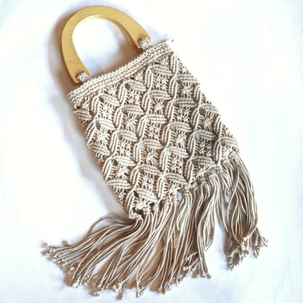 Boho Macrame Woven Fringe Small Bag